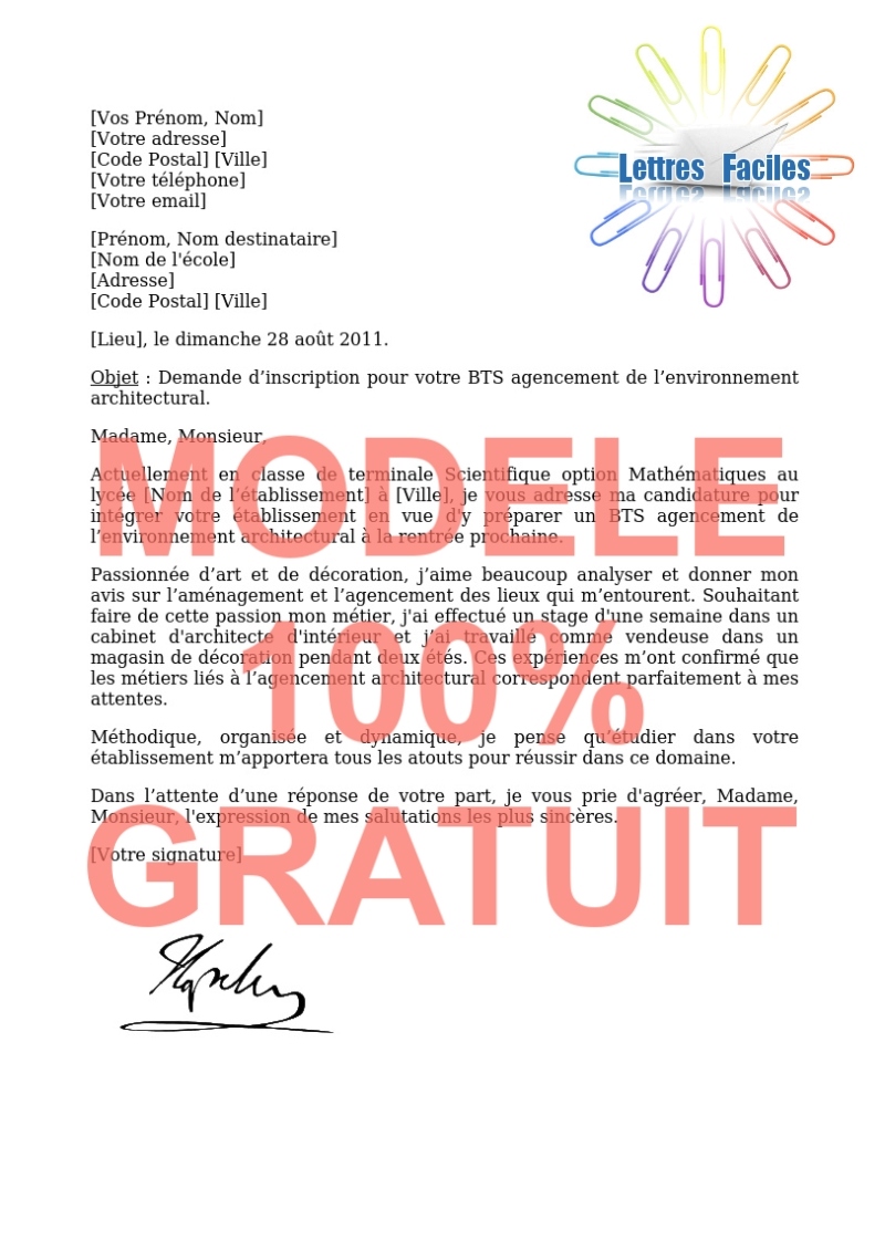 Lettre de motivation BTS agencement de l’environnement architectural - Modèle de lettre Gratuit !