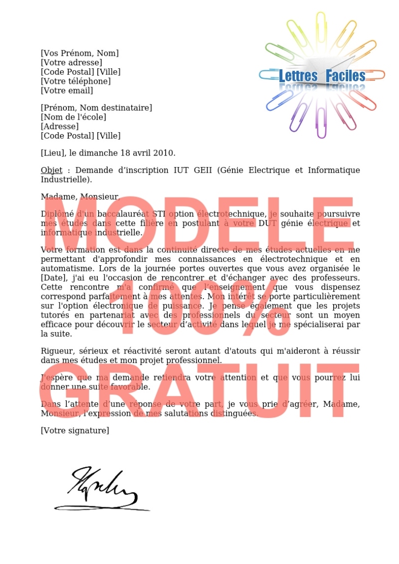 Lettre de motivation DUT GE2I  (Génie Electrique et Informatique Industrielle) - Modèle de lettre Gratuit !