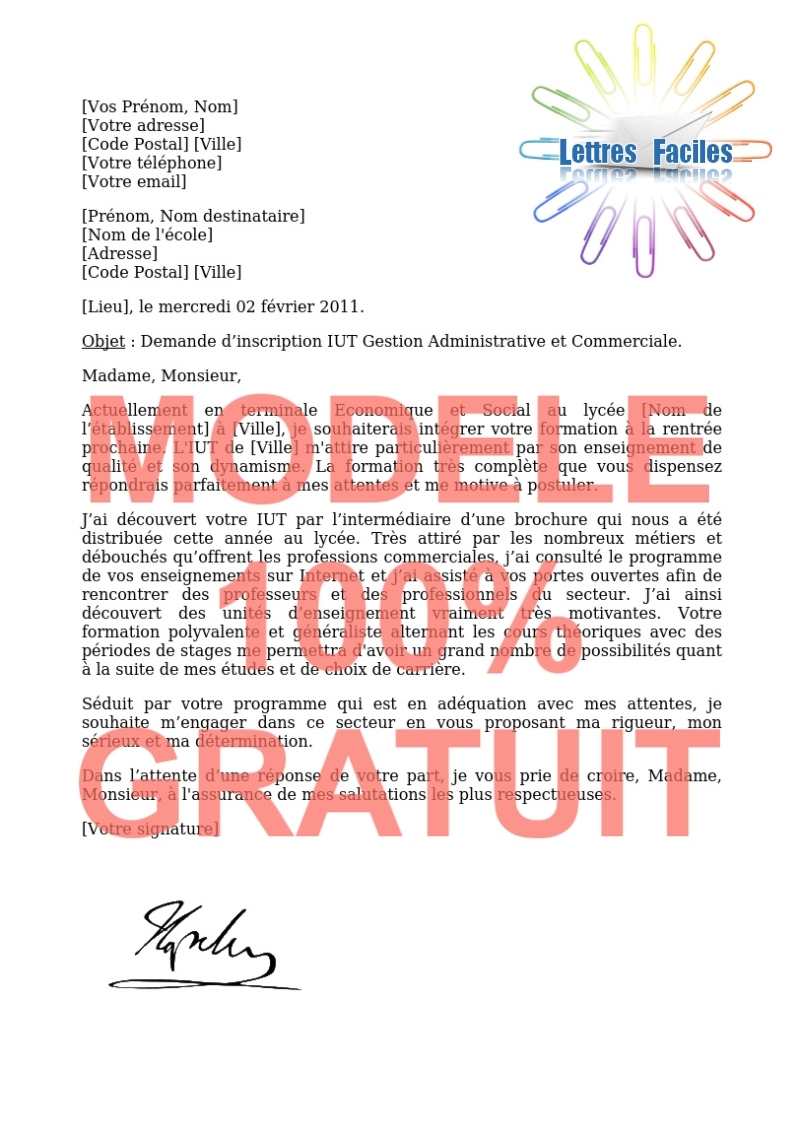 Lettre de motivation DUT GACO  (Gestion administrative et commerciale) - Modèle de lettre Gratuit !