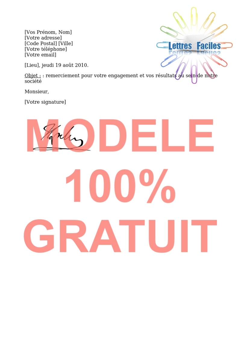 Gestion, Remercier un commercial pour ses résultats et son engagement - Modèle de lettre Gratuit !
