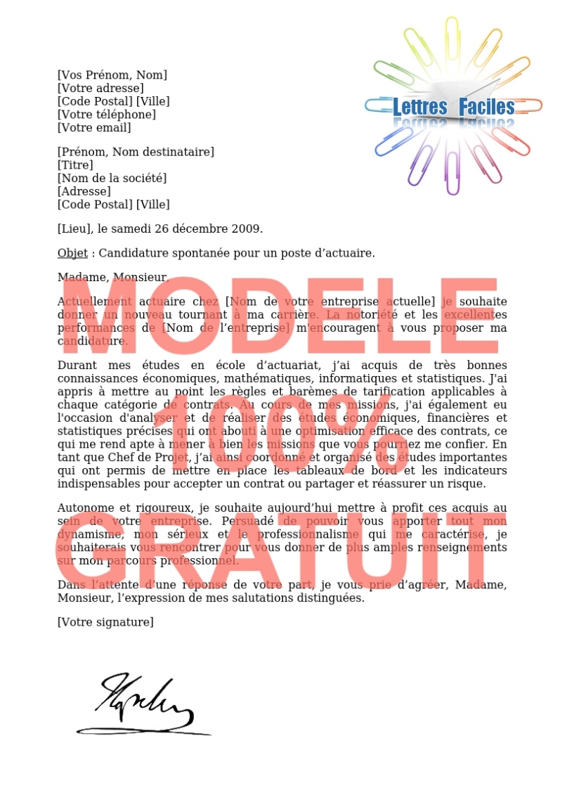 Lettre de motivation actuaire - Modèle de lettre Gratuit !