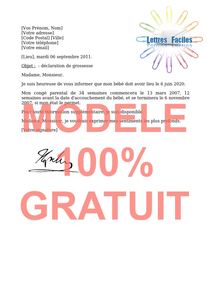 Salariés, Vous déclarez votre grossesse à l'employeur - Modèle de lettre Gratuit !