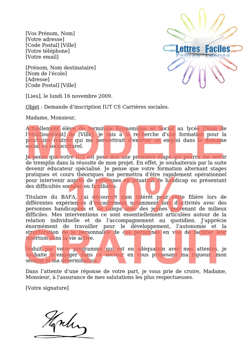 Lettre de motivation DUT Carrières sociales - Modèle de lettre Gratuit !