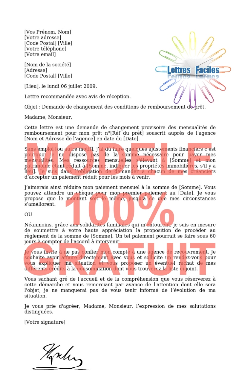 Négociation d'une dette bancaire - Modèle de lettre Gratuit !