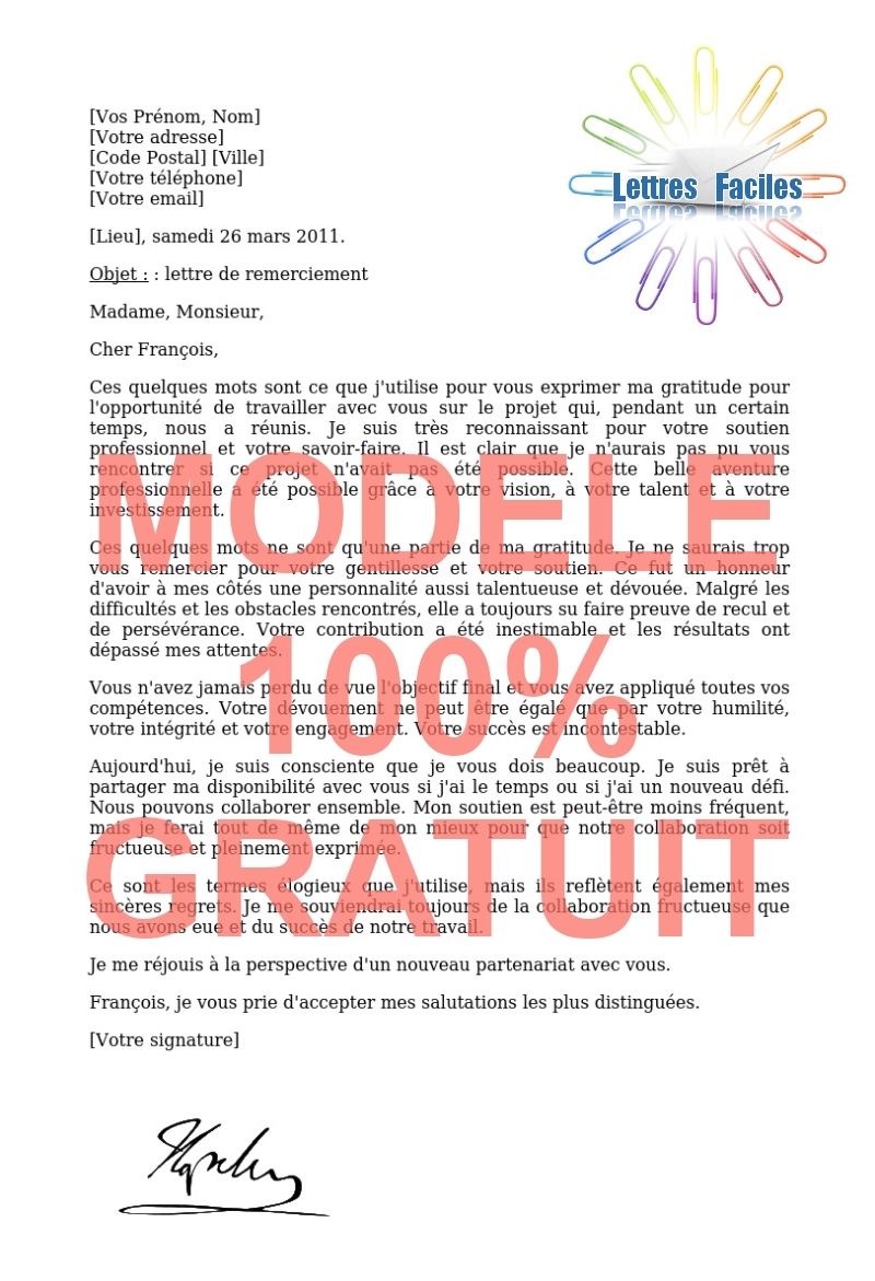 Salariés, Exemple de Lettre de remerciement à un collègue pour une aide dans un projet - Modèle de lettre Gratuit !