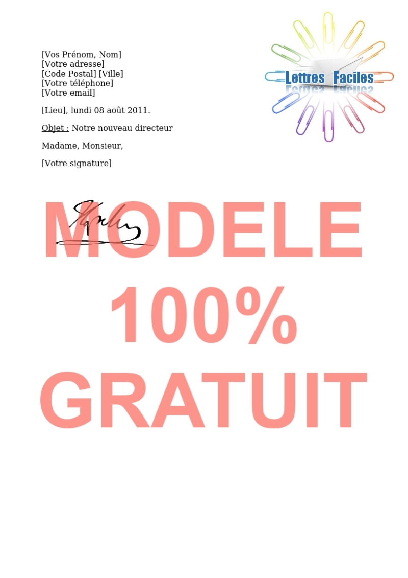 Gestion, Annoncer le nom du nouveau directeur - Modèle de lettre Gratuit !