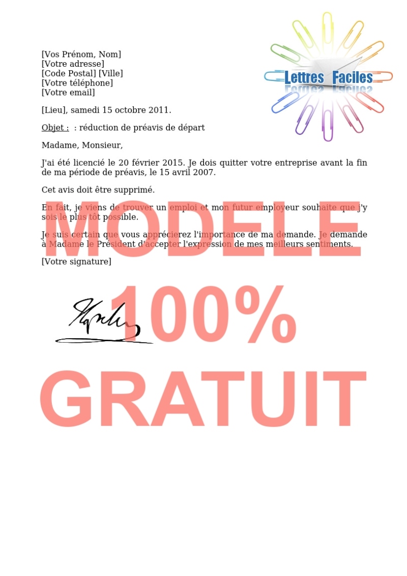 Salariés, Demander un réduction de votre préavis de départ - Modèle de lettre Gratuit !