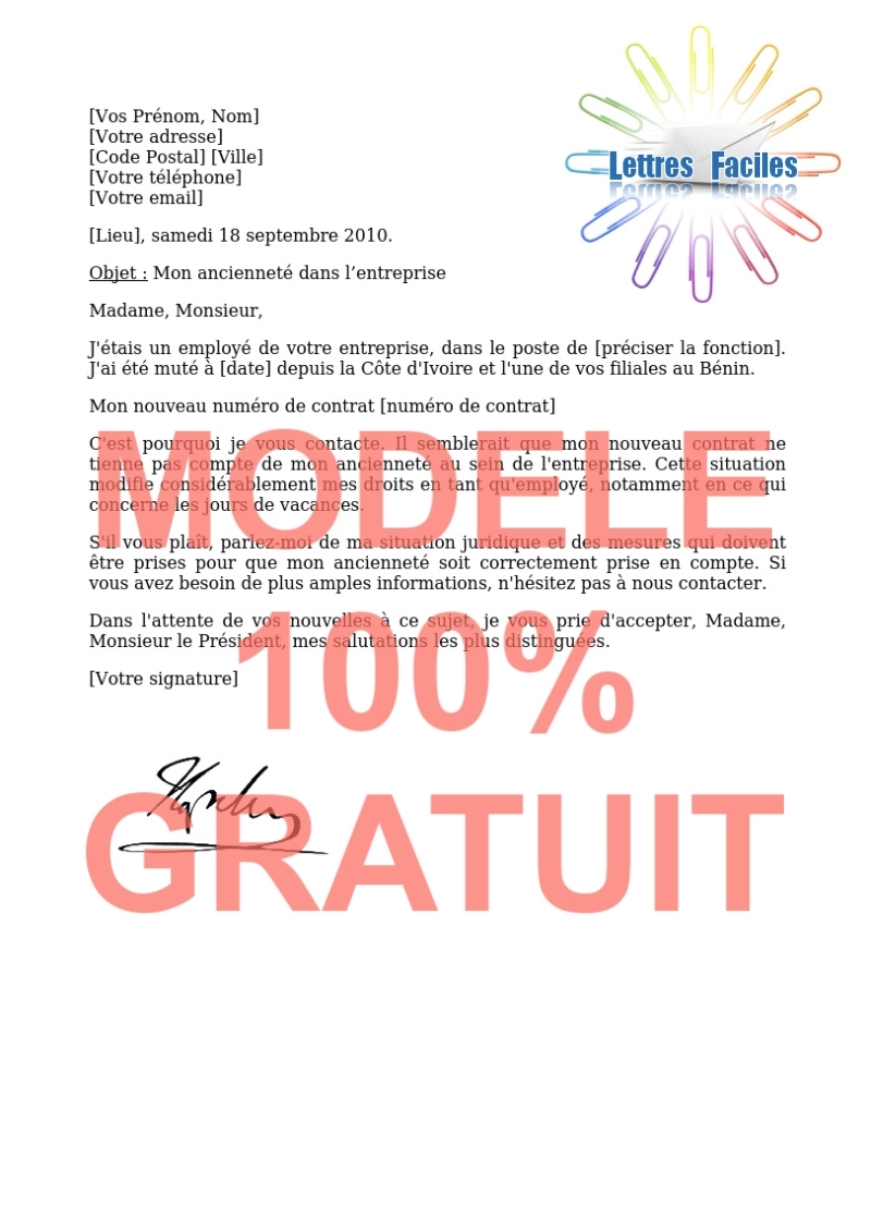 Salariés, Demande de clarification sur un contrat de travail (mutation) - Modèle de lettre Gratuit !