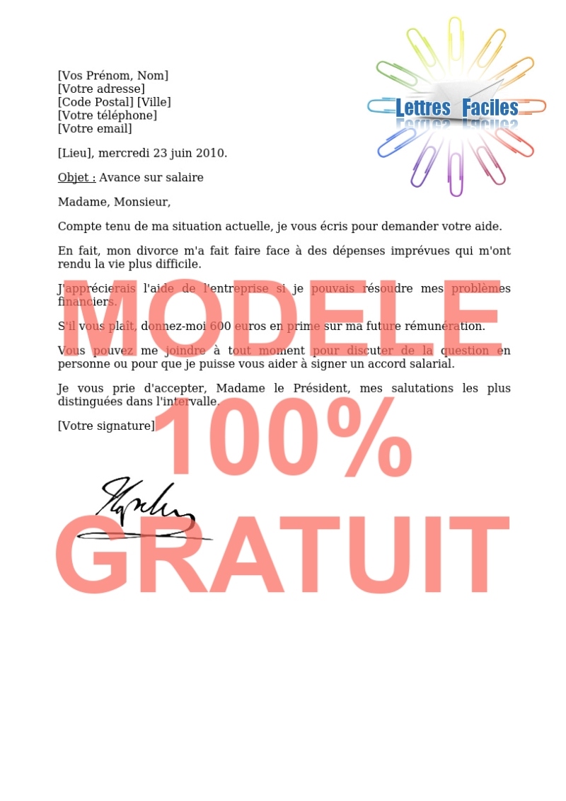 Salariés, Demande d'avance sur salaire à son employeur - Modèle de lettre Gratuit !